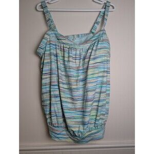 Lands End Tankini Swim Top Womens 20W Blue Green Stripes Adjustable Straps Bra